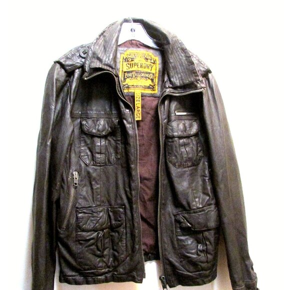 Superdry Dark Brown Leather Jacket - Picture 3 of 16